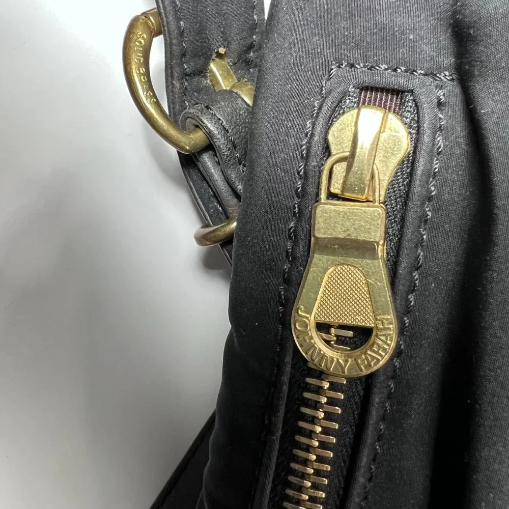 JOHNNY FARAH Black Leather/Nylon Backpack with Gold metal‎ Hardware